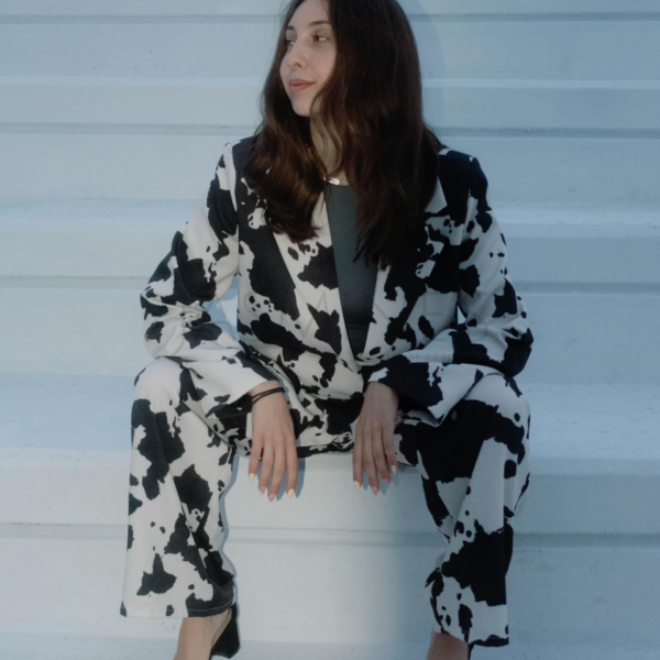 Σατέν Σετ με Oversized Blazer & Παντελόνα σε Animal Print
