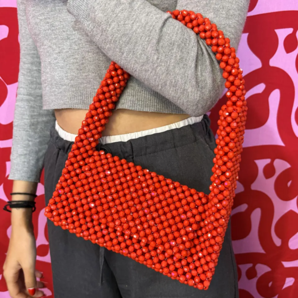 Beaded Bag - Acrylic Red XL Handle