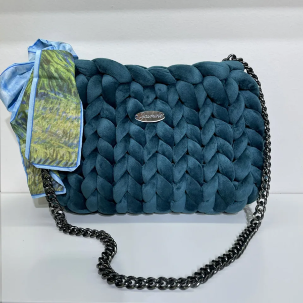 PETROL VELVET BAG W CHAIN