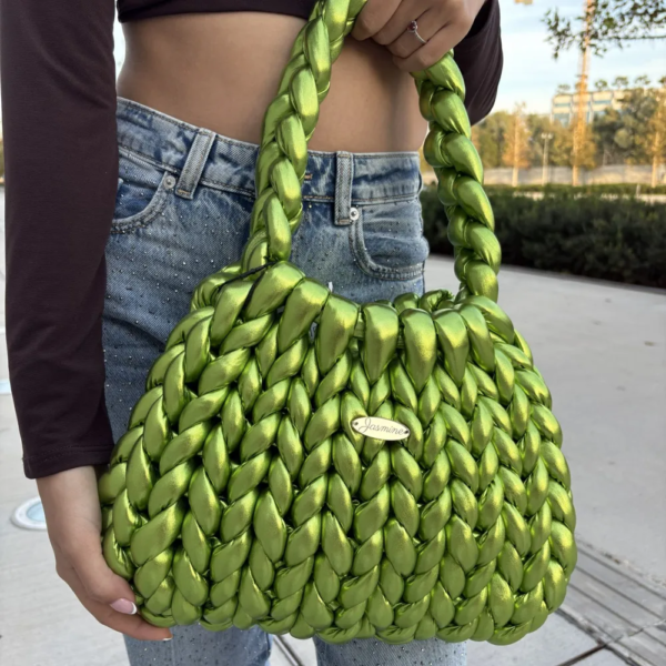 Lime Glow μεταλιζέ τσάντα ώμου