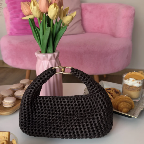 Dark Brown Crochet Mini Handbag