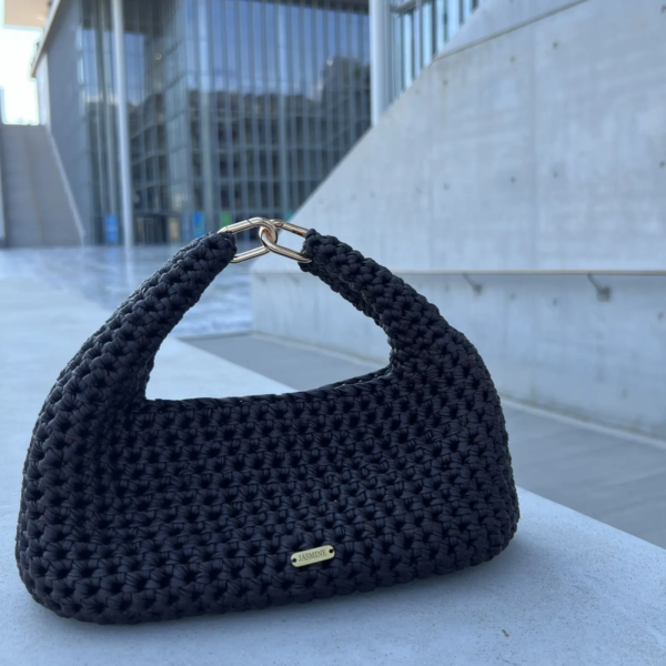 Noir Metallic Crochet Mini Handbag