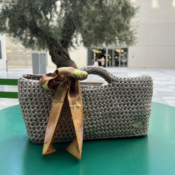 Silver East West Metallic Crochet Bag