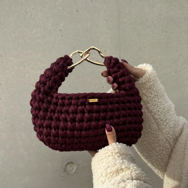 Burgundy Hearts – Cotton Crochet Handbag